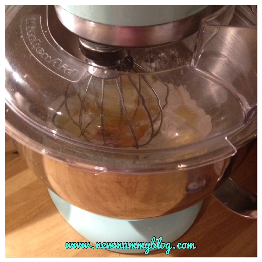 NewMummyBlog Easter Chick Cake Mixing the Ingredients KitchenAid Mixer