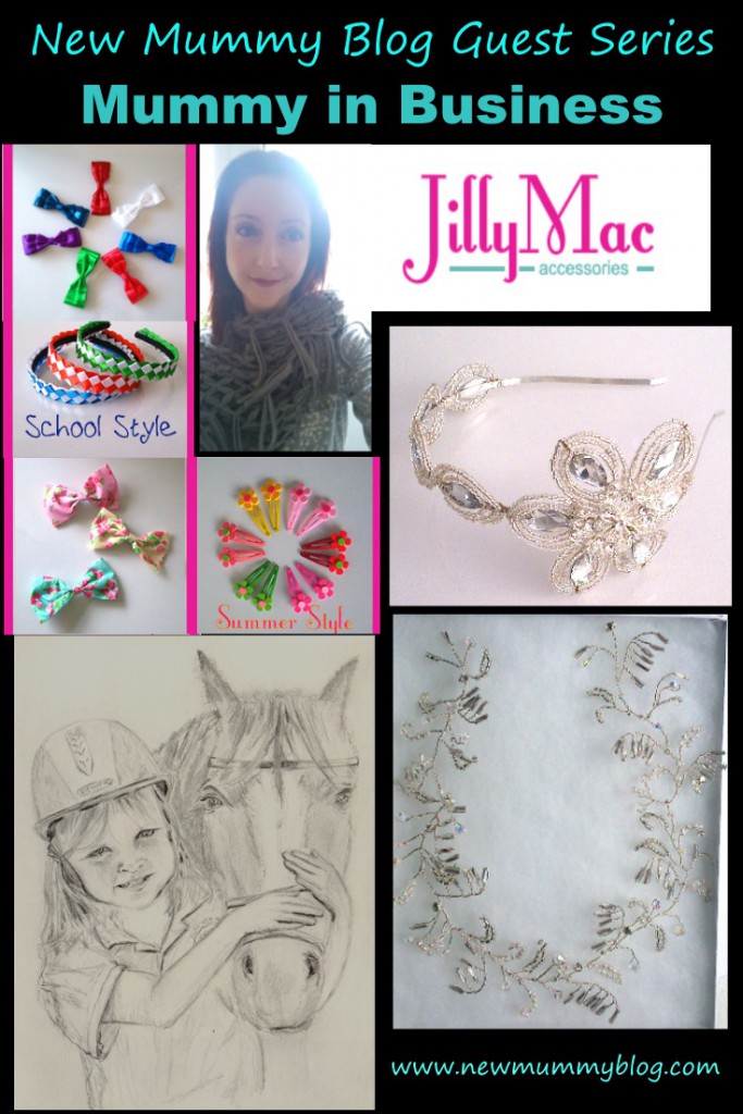 Pinterest Image Jilly Mac Mummy In Business featuring handmade necklaces drawn portrait of girl and horse and wedding tiara