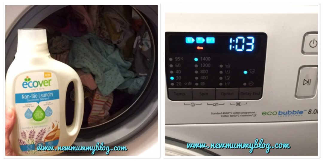 Washing with Ecover non-bio concentrated detergent at 30C, sensitive skin, poonami baby grows newborn  new mummy 