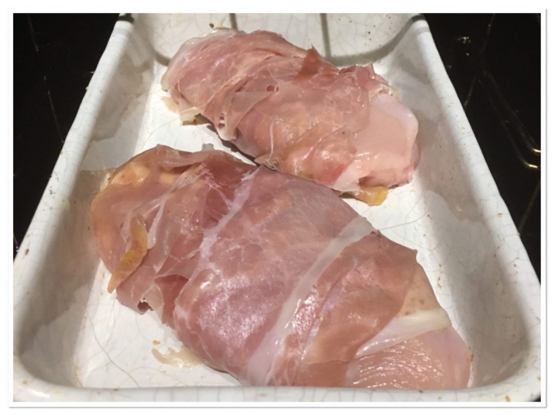 Prosciutto wrapped chicken for Chicken with sage, mustard and white wine recipe for fairtrade fortnight with the Co-op