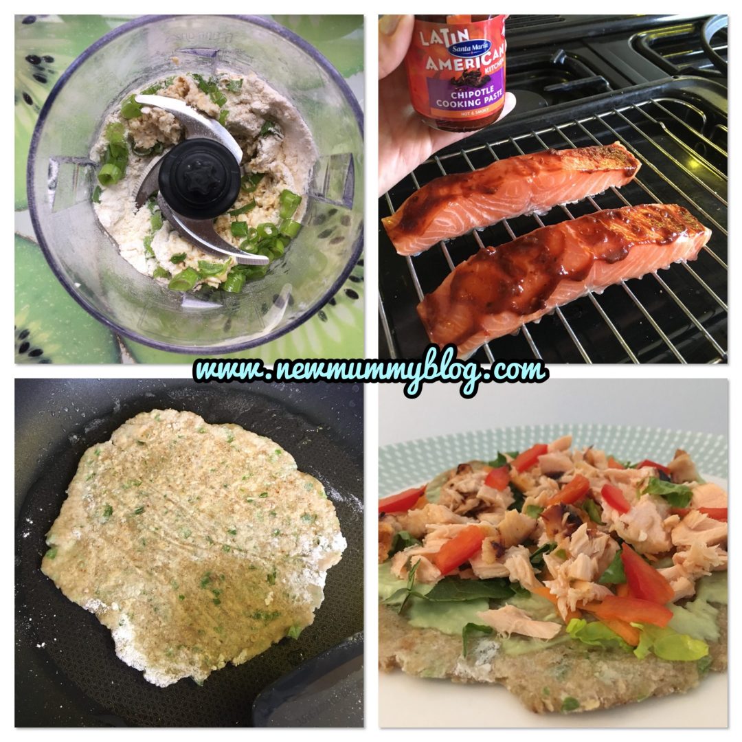 Making Grilled chipotle salmon with spring onion and chilli flatbread, a simple recipe for father’s day 