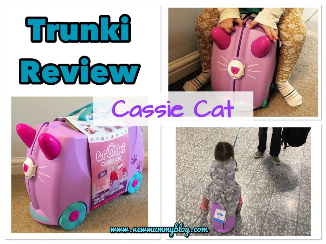 Trunki review pink and purple Cassie Cat ride-on suitcase for holiday