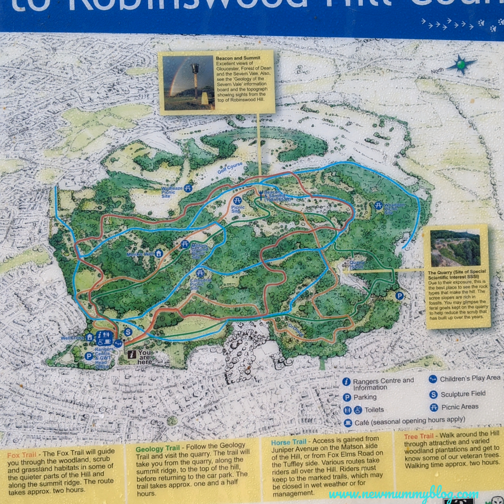 Robinswood Hill walking map routes family walks near Cheltenham