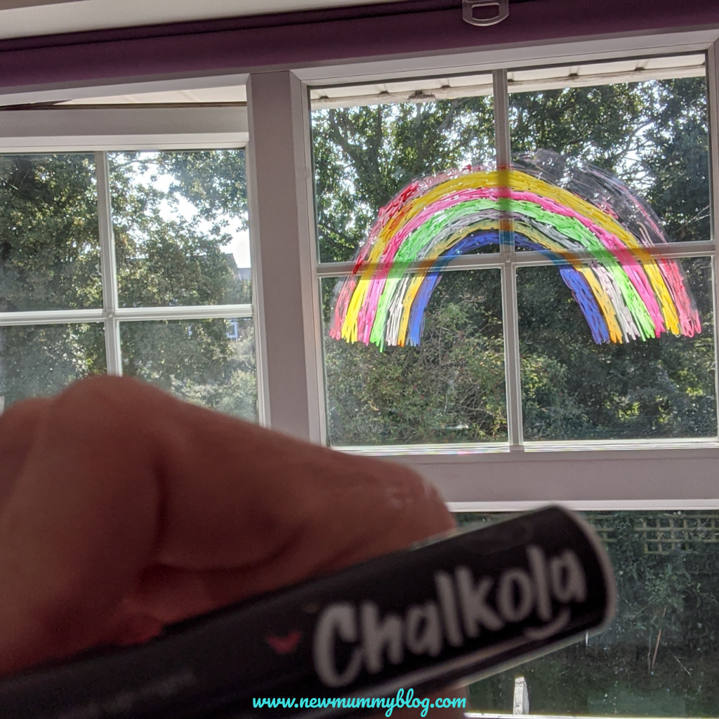 Use chalk markers on glass - Chalkola chalk marker with rainbow on the window